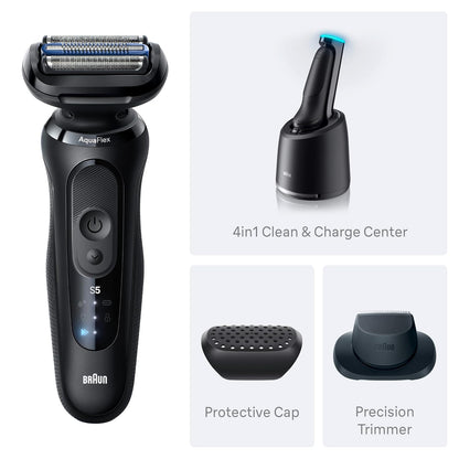 Braun Maquinilla de afeitar eléctrica para hombres Serie 5, afeitadora de barba, afeitadora eléctrica, recortadora de precisión, centro de limpieza y carga 4 en 1, S5 5160cc