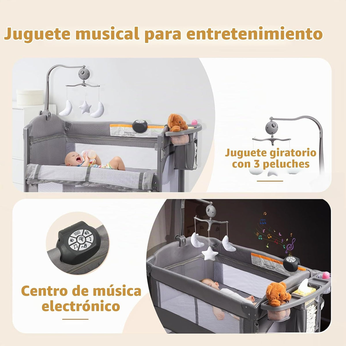 JOYMOR Cuna de viaje junto a la cama 9 en 1 con mesa de cambio, emp...