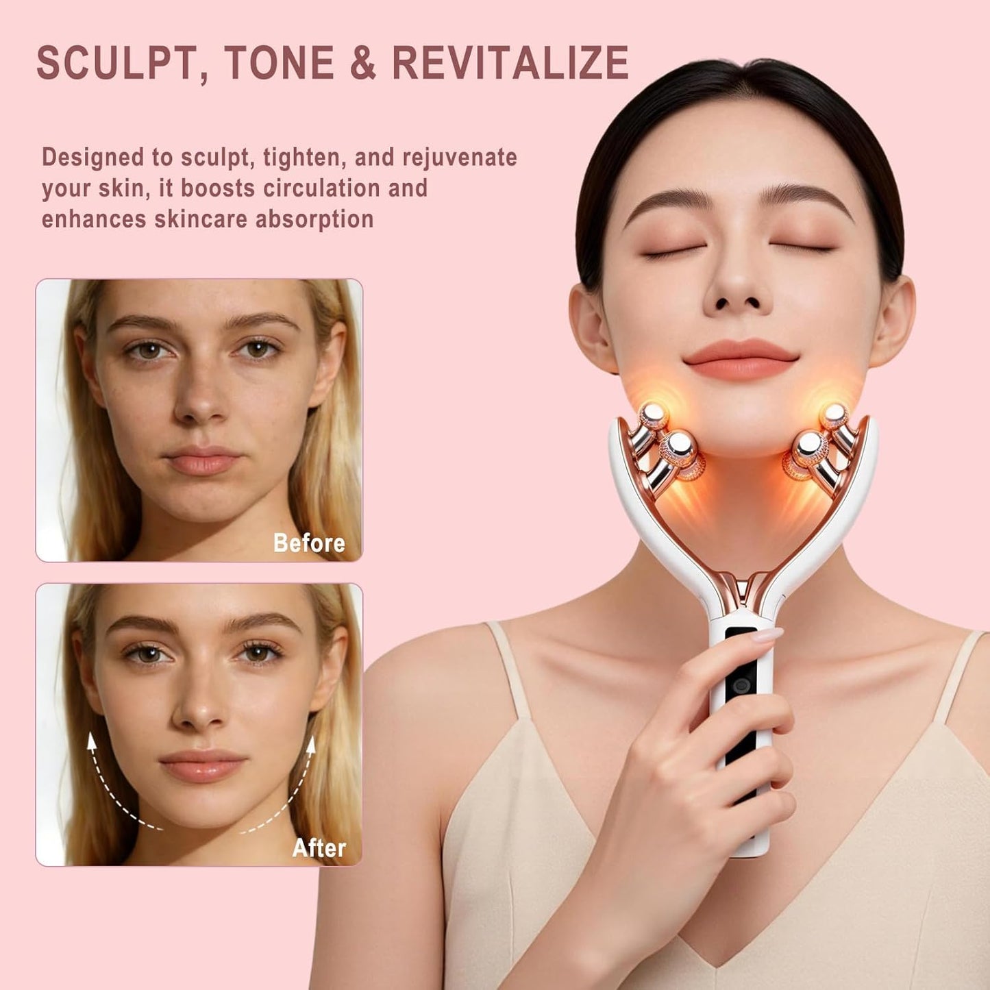 CXGRISE Masajeador facial inalámbrico, rodillo facial eléctrico 3D,...