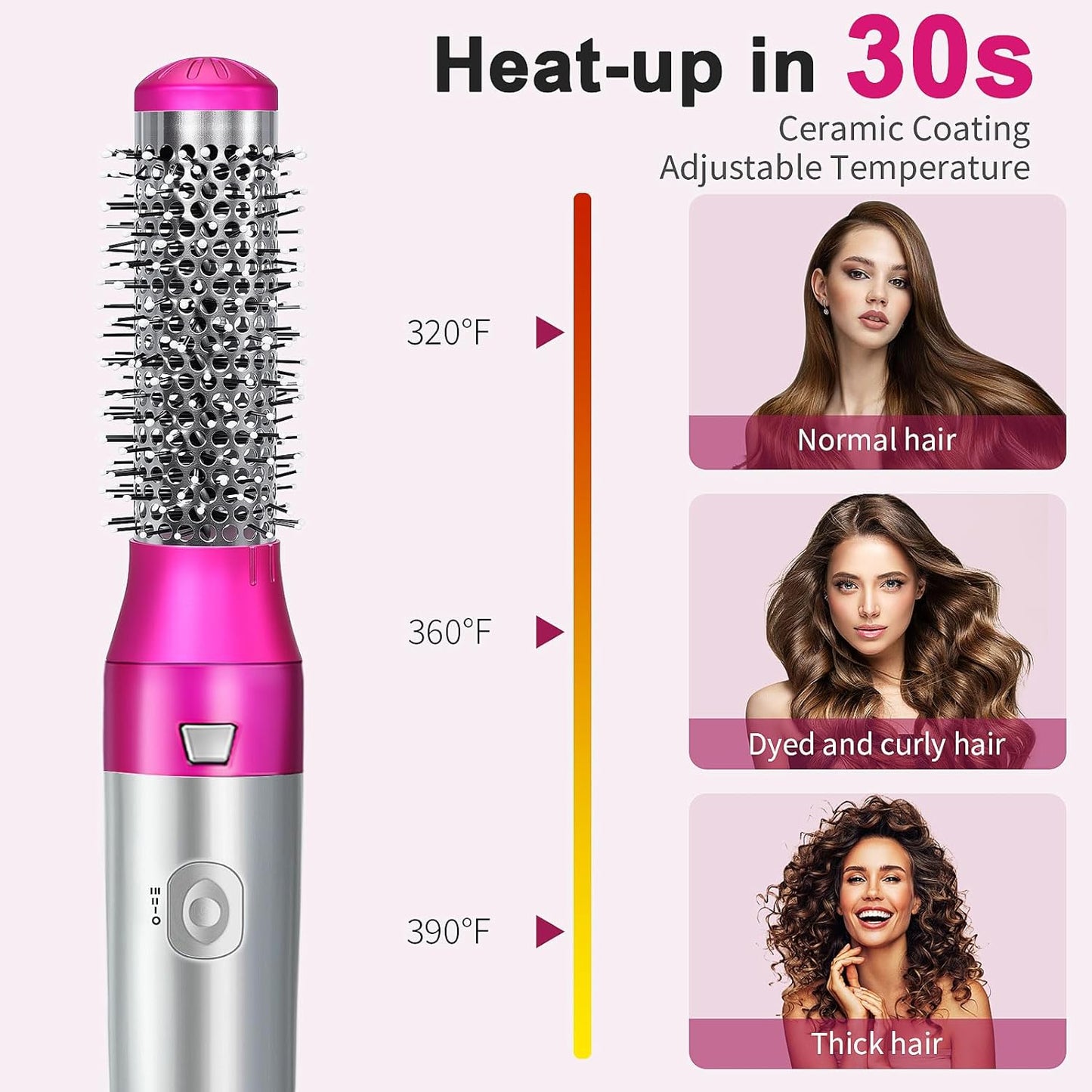 Juego de cepillos para secador, Air Sculpt 3 en 1 cepillo de aire caliente secador - Estilizador de peinado de salón para rizar, dar volumen y alisar con 3 cabezales intercambiables, cabello elegante
