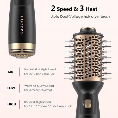 Cepillo secador de pelo de viaje, 4 en 1 automático de doble voltaje (100-240 V), cepillo de aire caliente de 2 pulgadas, mini cepillo secador de pelo y estilizador para cabello suave y voluminoso