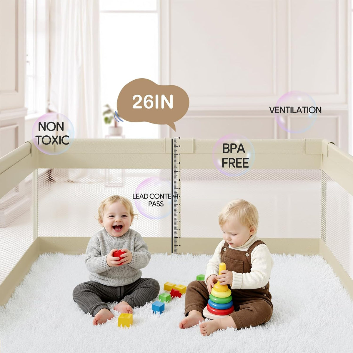 Fodoss - Corralito para bebés y niños pequeños, 59 x 69 pulgadas, c...