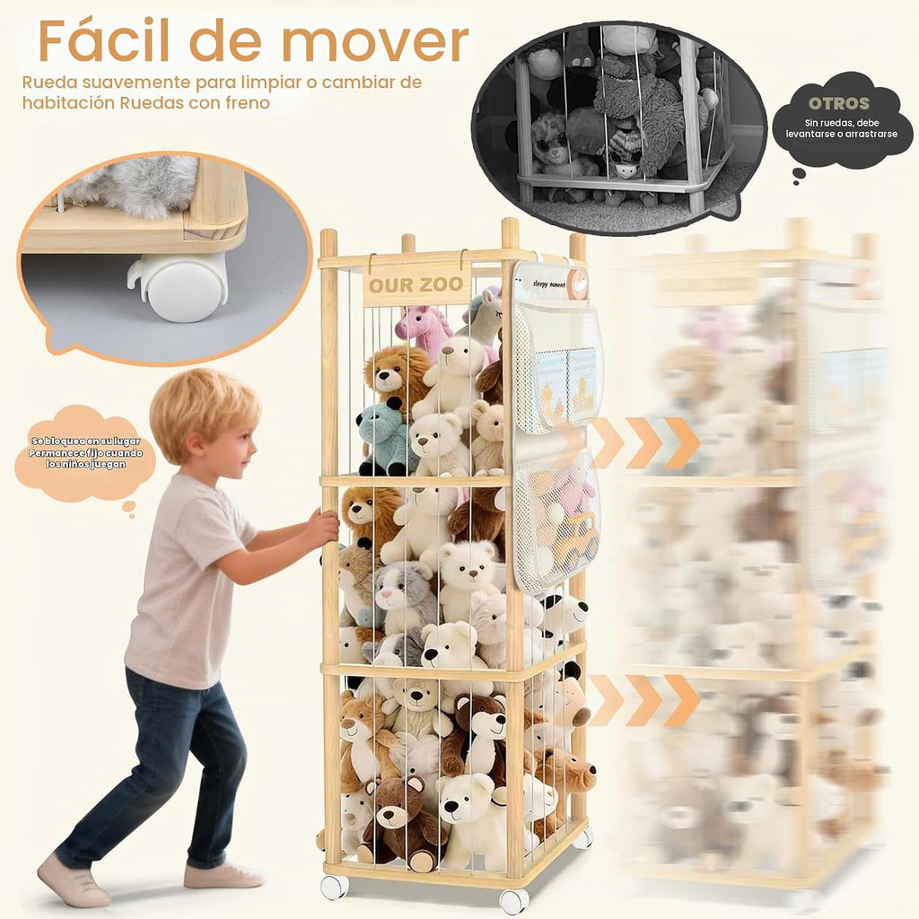 BENCHRY Almacenamiento de animales de peluche para niños, almacenam...