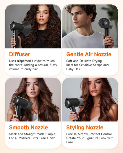Secador de pelo con peine y accesorio difusor para cabello rizado,...