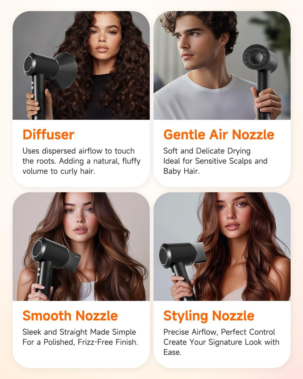PLUZZ Secador de pelo profesional con difusor para cabello rizado,...