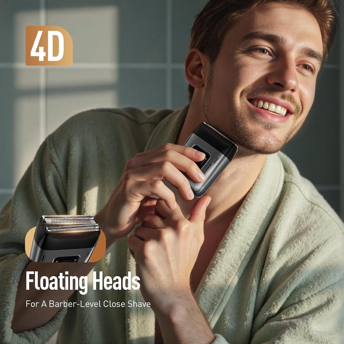 Afeitadora inalámbrica para hombres: cabezales de repuesto dobles (papel de aluminio + recortadora), alta velocidad 6000 RPM, recargable USB-C, pantalla de batería impermeable IPX6 y fácil de
