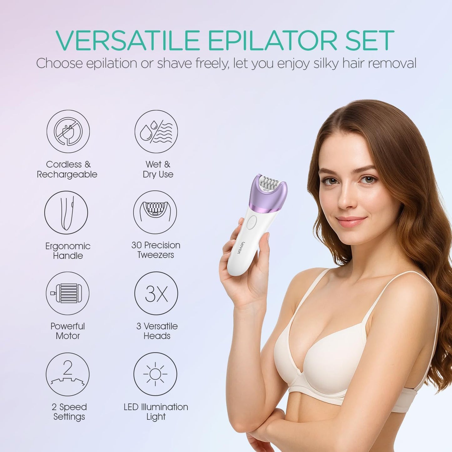 VOYOR Depiladora para mujer, depiladora inalámbrica para mujeres, d...