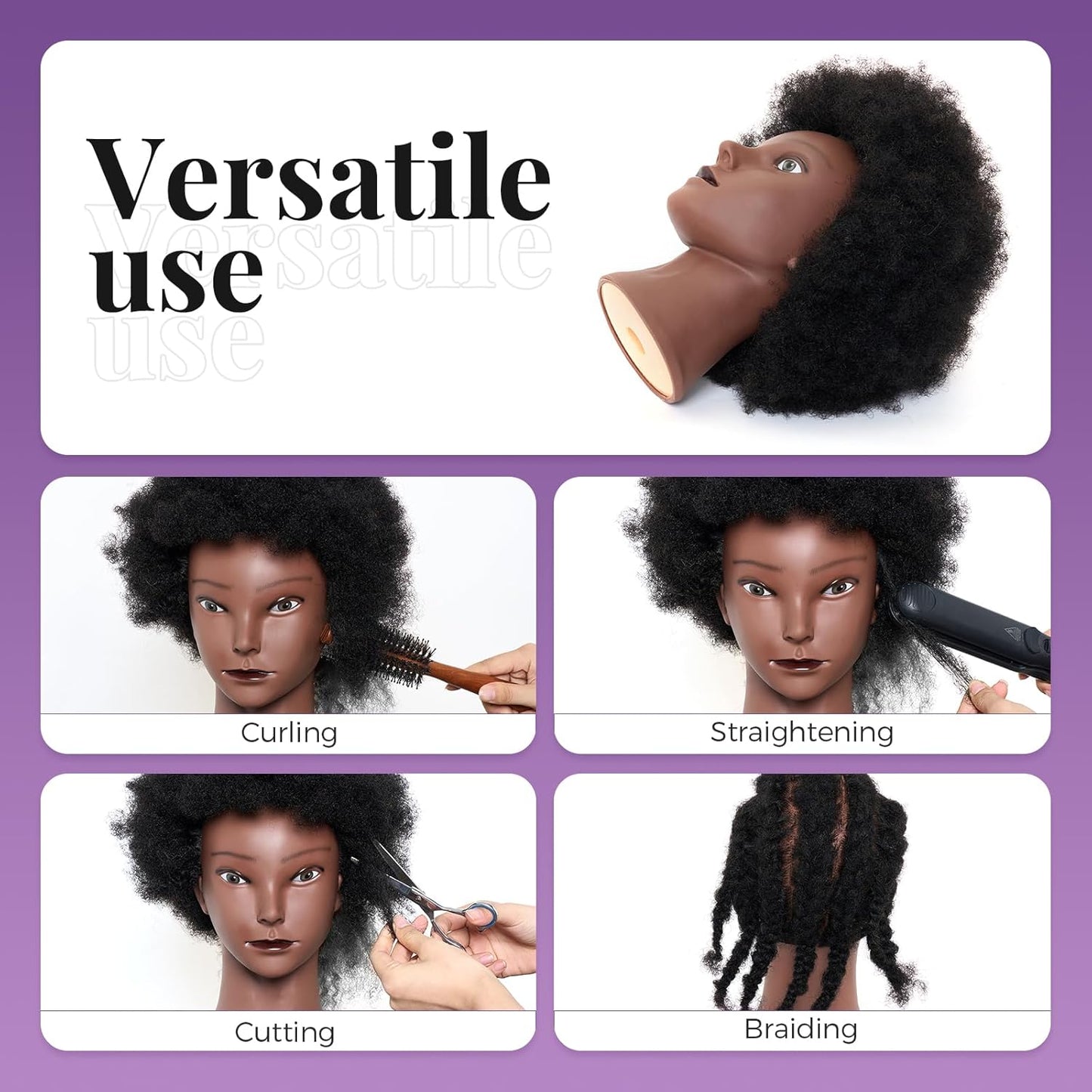 Cabeza de maniquí 100% africana, 4C afro rizado cosmetología manica...