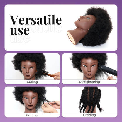 Cabeza de maniquí 100% africana, 4C afro rizado cosmetología manica...