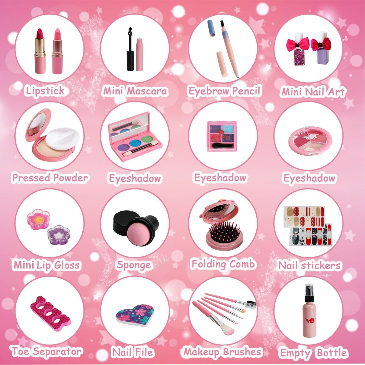 For Ideahome Juguetes de maquillaje lavables para niñas, juego de maquillaje real, kit de maquillaje para niñas pequeñas, princesa, regalo de cumpleaños de Navidad, juguetes para niñas de 4, 5, 6, 7