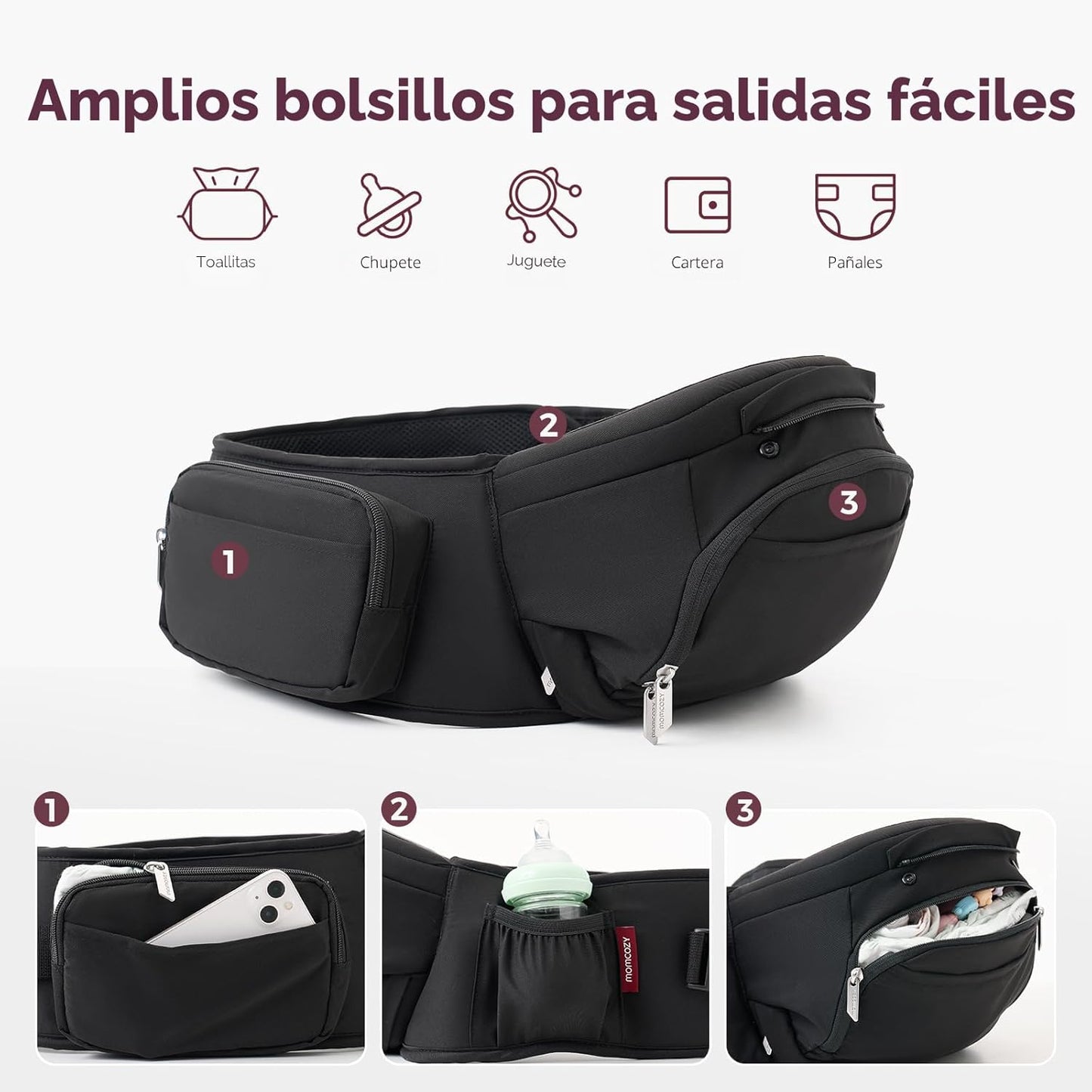 Momcozy Portabebés con asiento de cadera, transporte orientado haci...