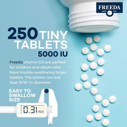 FREEDA Vitamina D3-5000 UI - Tabletas de suplemento Kosher de alta...