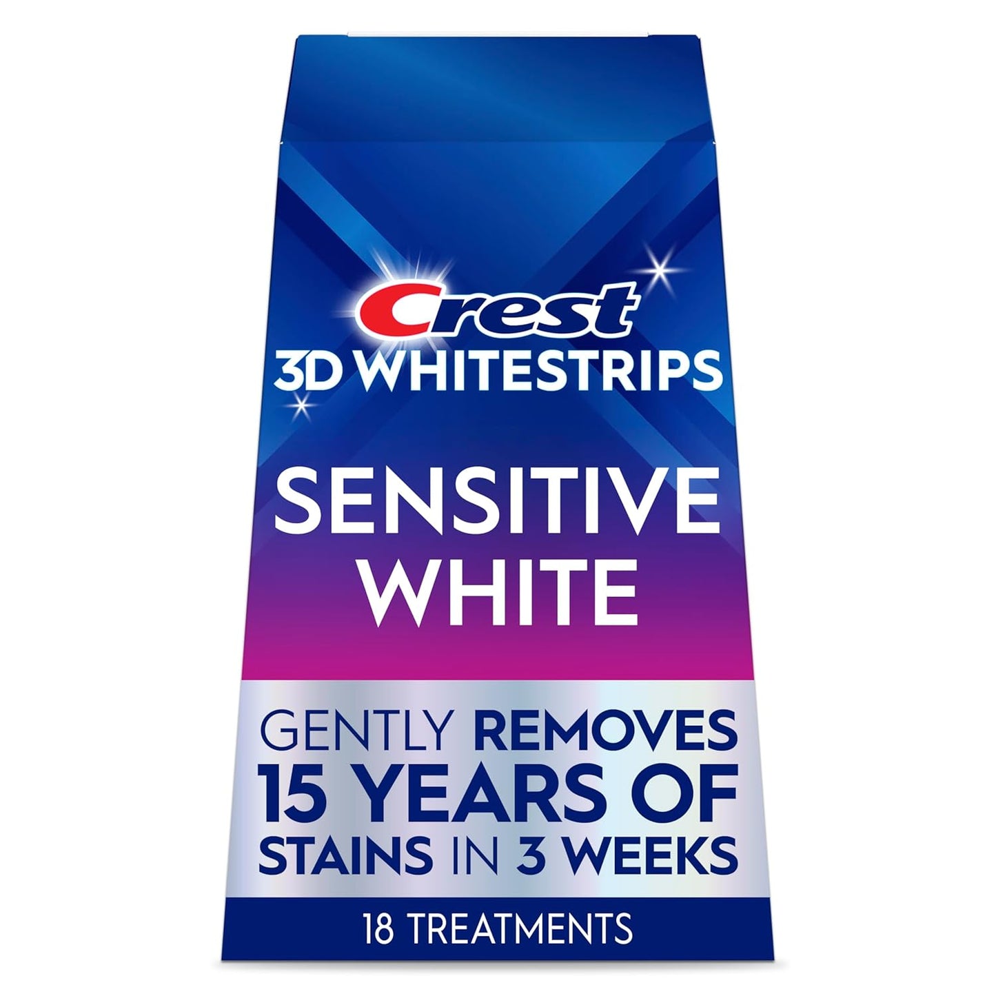 Kit de blanqueamiento dental Crest 3D Whitestrips Sensitive para uso en casa, 18 tratamientos, elimina suavemente manchas de hasta 15 años, Crest Whitestrips, Kit de blanqueamiento dental