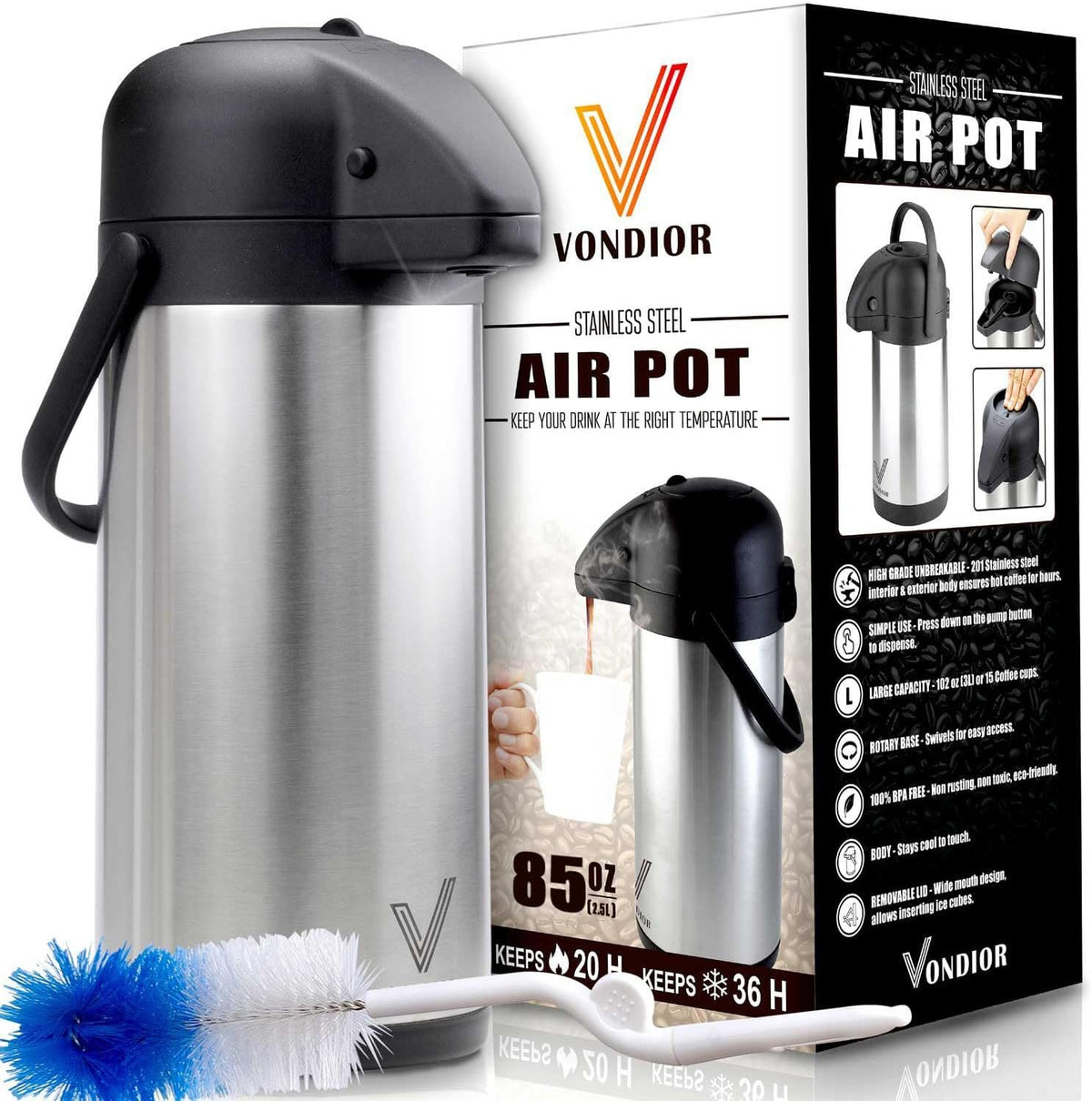 Jarra de café Airpot de 85 onzas (2.5L) con bomba, dispensador de c...