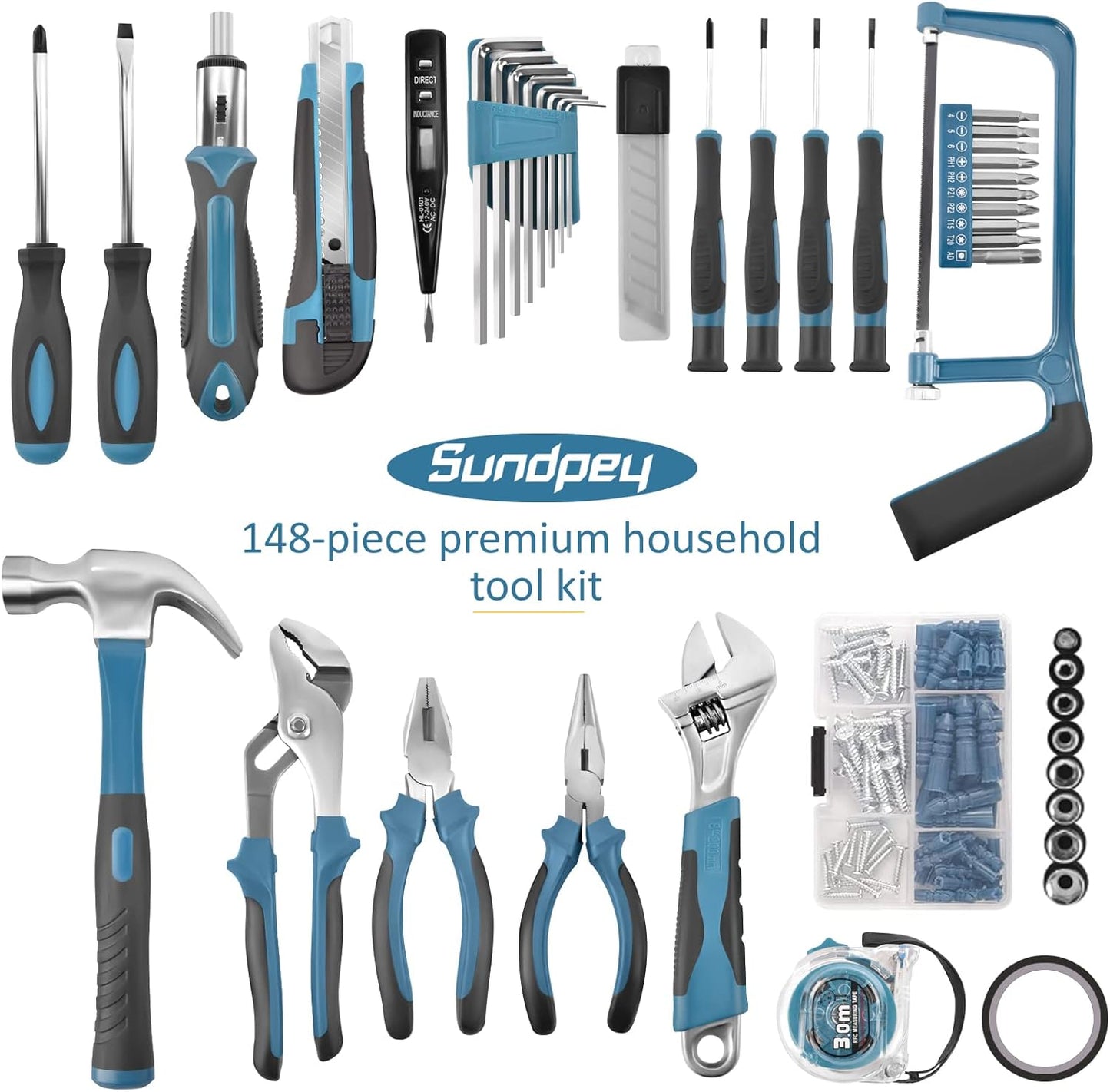 Sundpey Kit de herramientas para el hogar, 148 piezas, juego de her...