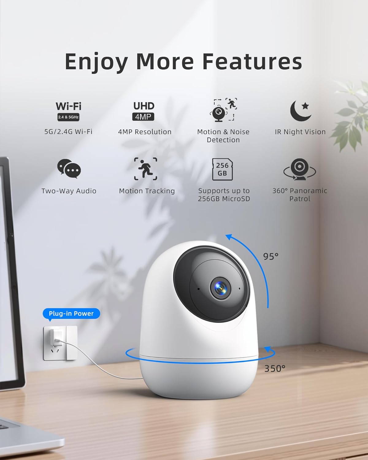 Cámara interior de 4 MP 5G\/2.4G WiFi 6 360° Pan Tilt 2.5K soporta...