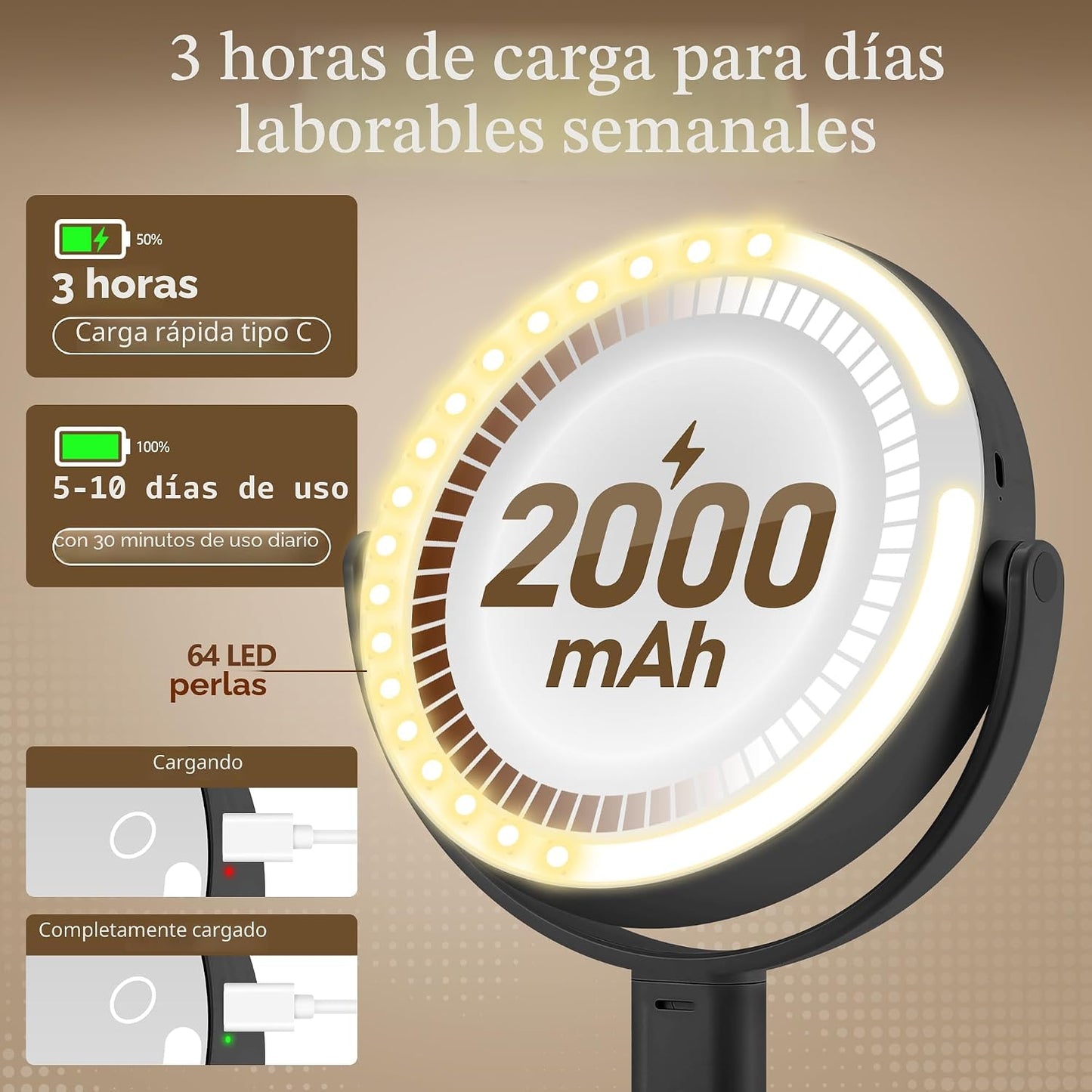 MOMOKUBA Espejo de maquillaje con luces, espejo de aumento de doble...
