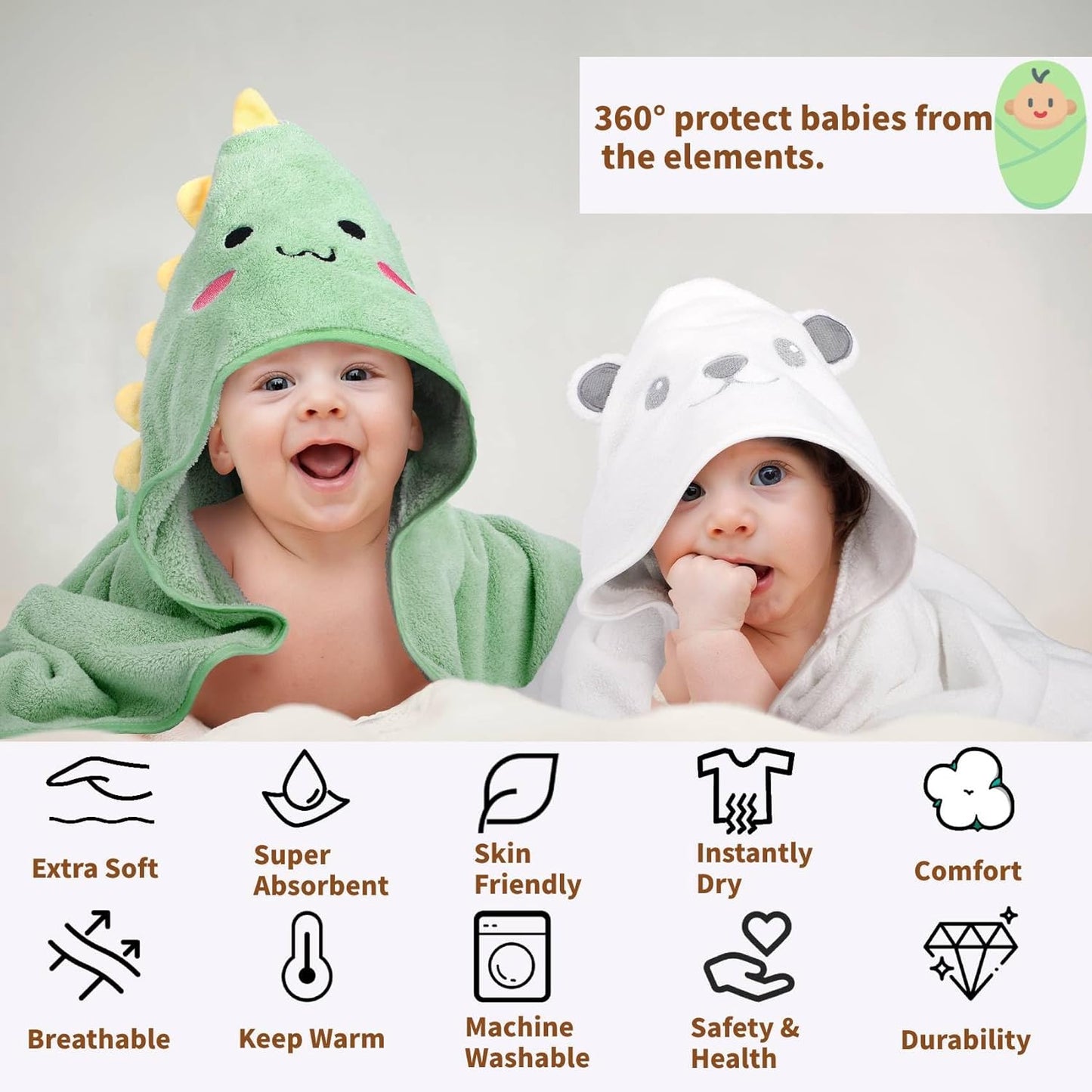 CandyHome Juego de 12 toallas de baño para bebés y niños pequeños,...