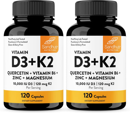 Sandhu's Vitamina D3 K2 Magnesio 10000 UI, 120 mcg K2 Cápsulas...