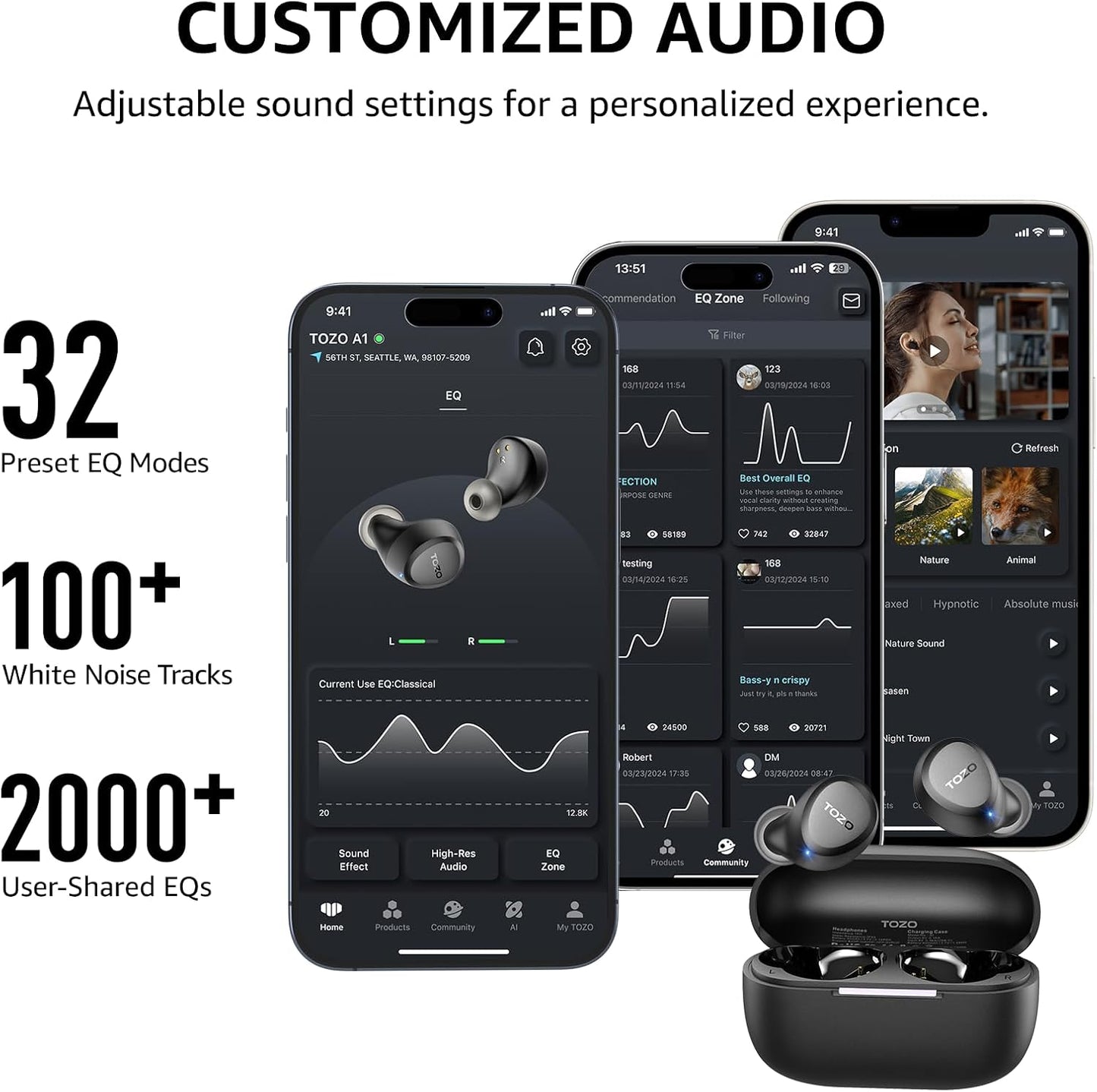 TOZO Auriculares inalámbricos A1 Bluetooth 5.3 de peso ligero en el...