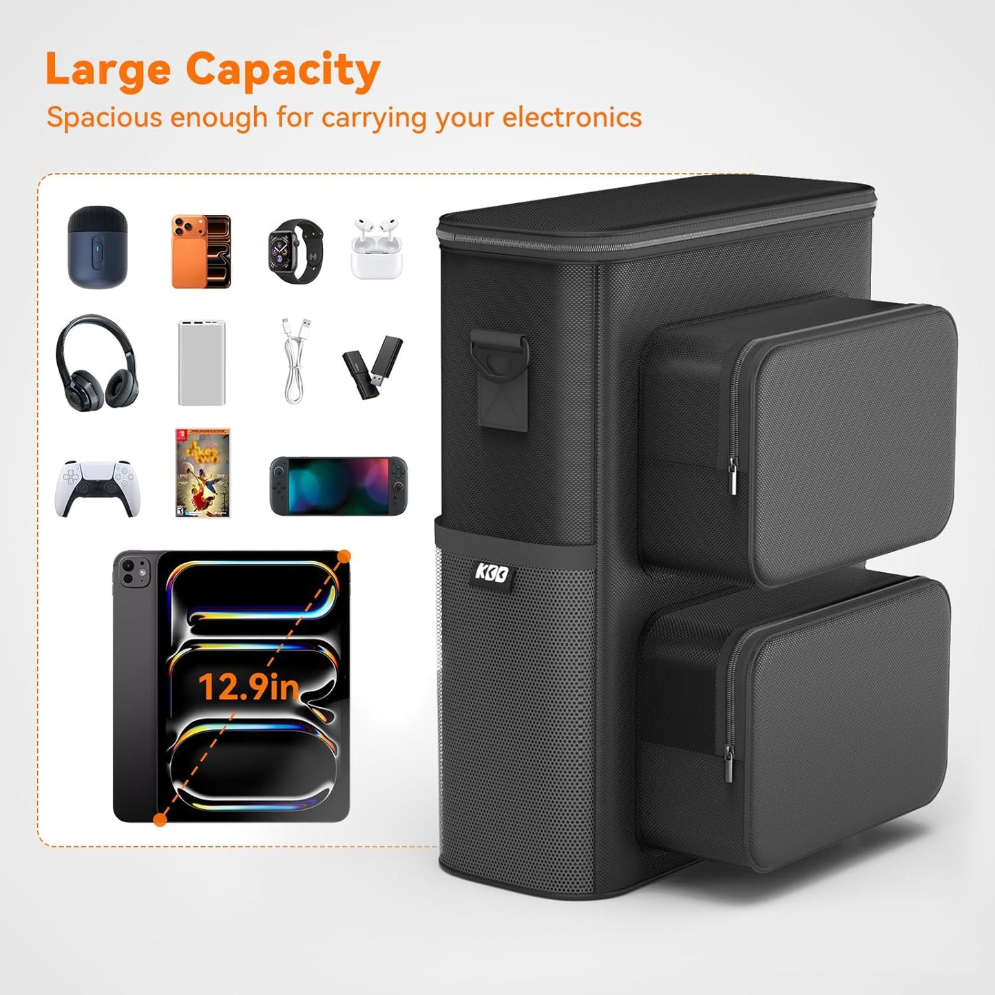 KDD Estuche organizador electrónico de viaje, bolsa de almacenamiento portátil para accesorios tecnológicos para artículos esenciales de viaje, estuche de almacenamiento de gran capacidad con