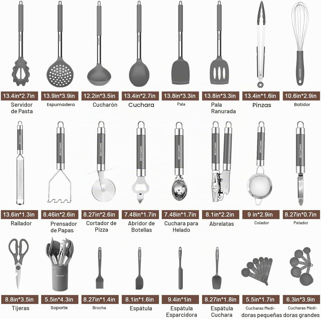 Juego de utensilios de cocina de silicona, 32 piezas de utensilios...