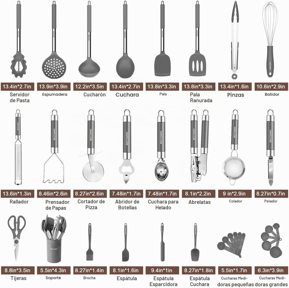Juego de utensilios de cocina de silicona, 32 piezas de utensilios...