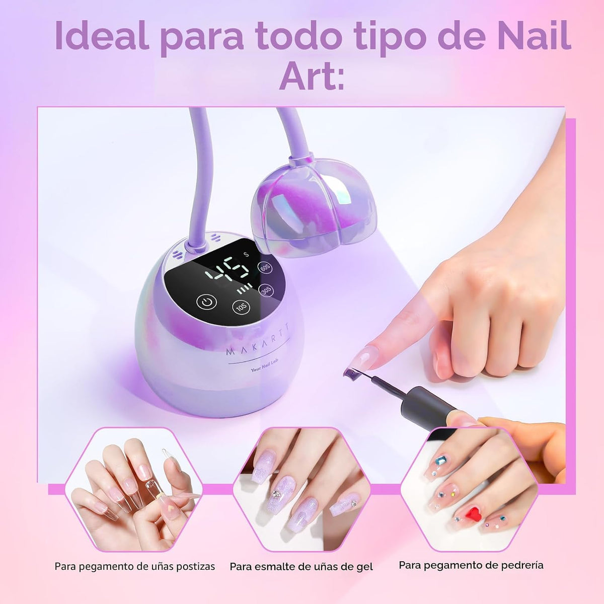Makartt Lámpara de uñas UV inalámbrica de cuello de cisne para uñas...