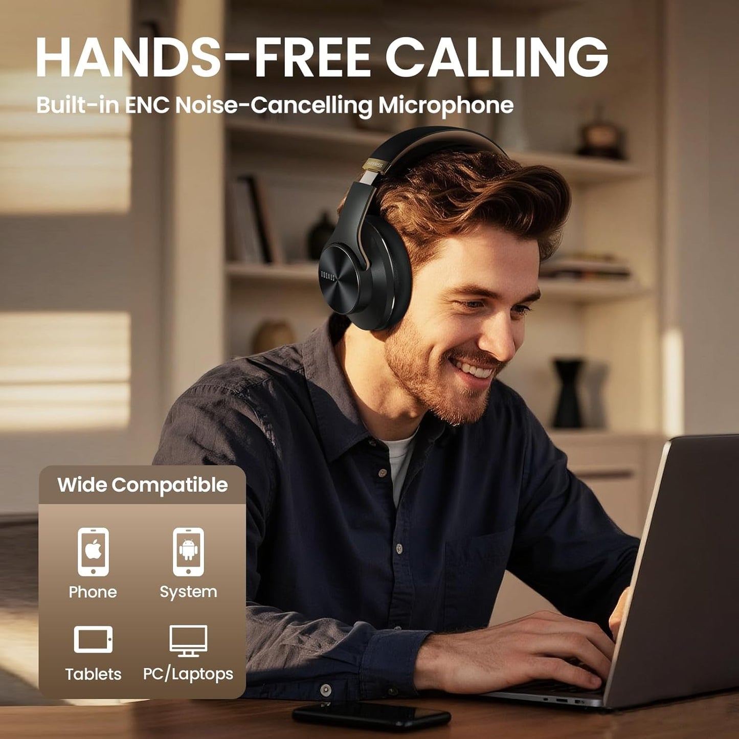 DOQAUS Auriculares Bluetooth sobre la oreja, auriculares inalámbric...