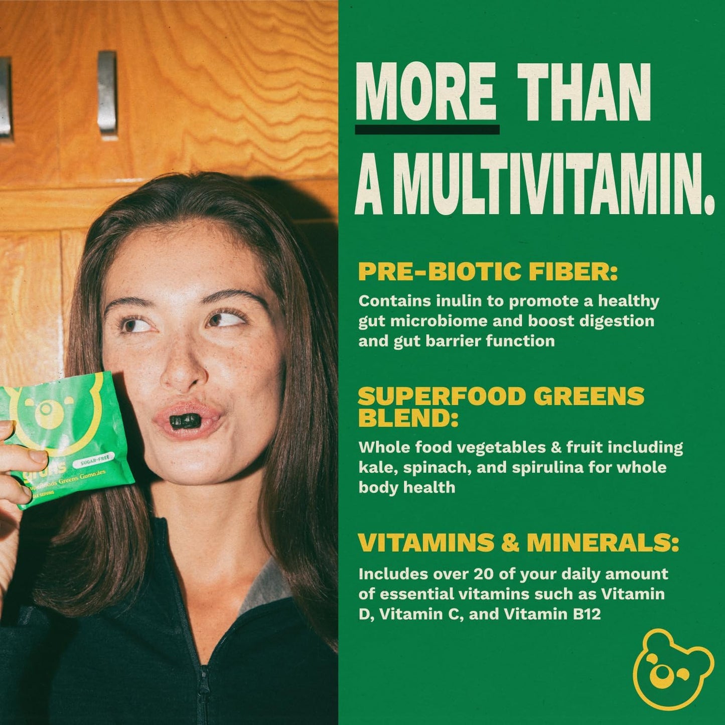 Gruns Gomitas Super Greens Sin Azúcar para Adultos, Ositos de Goma...