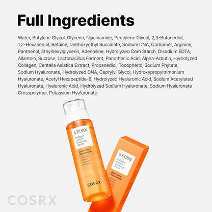 COSRX 5 PDRN Collagen Intense Vitalizing Serum - Suero coreano para reafirmar y dar brillo a la piel con ADN de salmón, centella, lactobacilo PDRN y colágeno, cuidado de la piel coreana, artículos