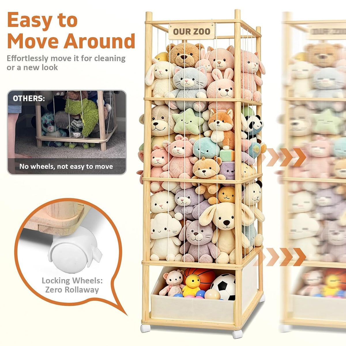 Almacenamiento grande de animales de peluche con bandeja de juguete...