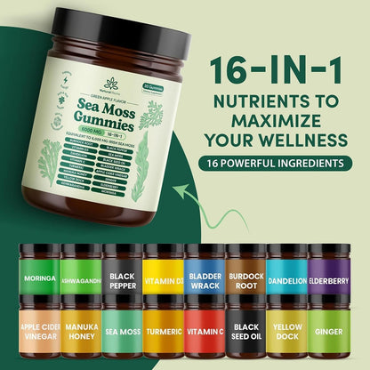 Natural Rems Gomitas de Musgo Marino 16 en 1 - Ashwagandha Aceite d...