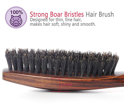 PERFEHAIR Cepillo de pelo de cerdas de jabalí natural 100% salvaje con mango de madera para hombres y mujeres cabello fino