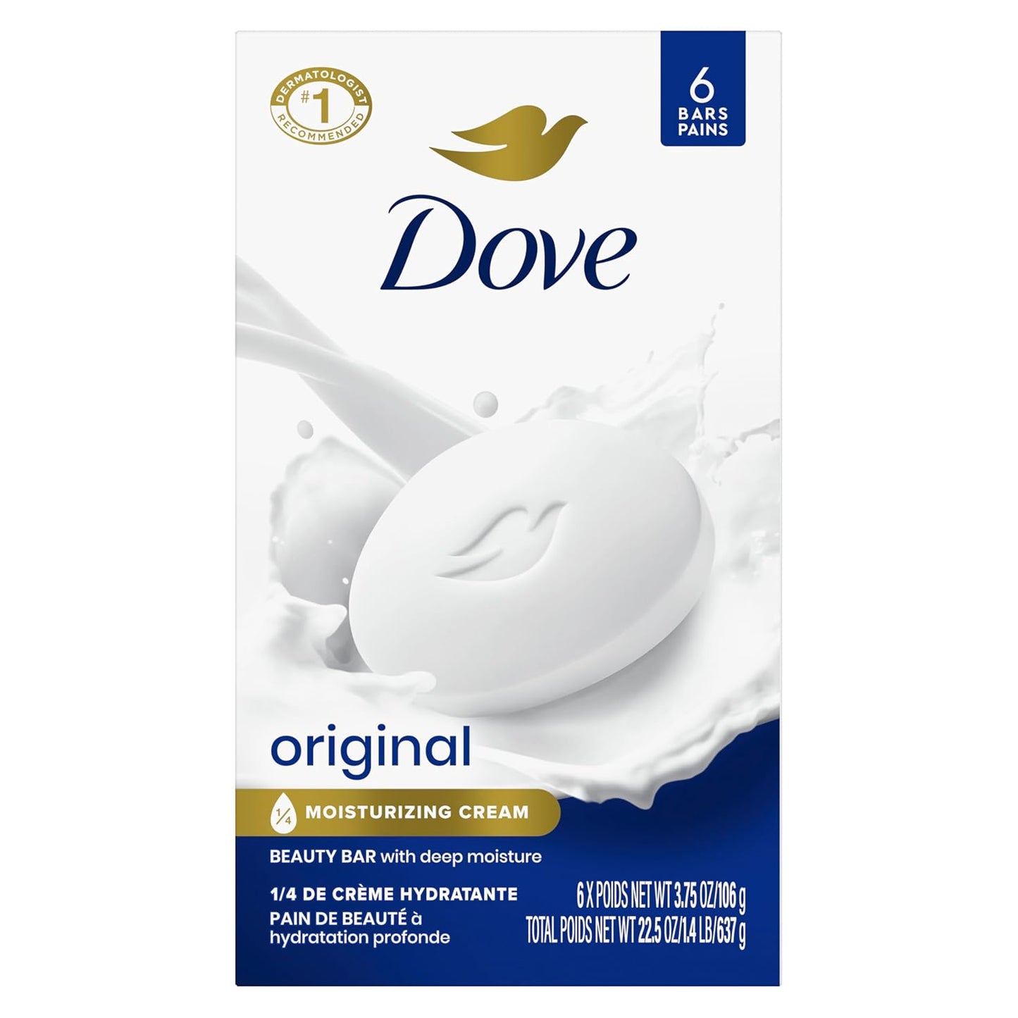 Dove Jabón en barra de belleza original, 6 barras para una piel sua...