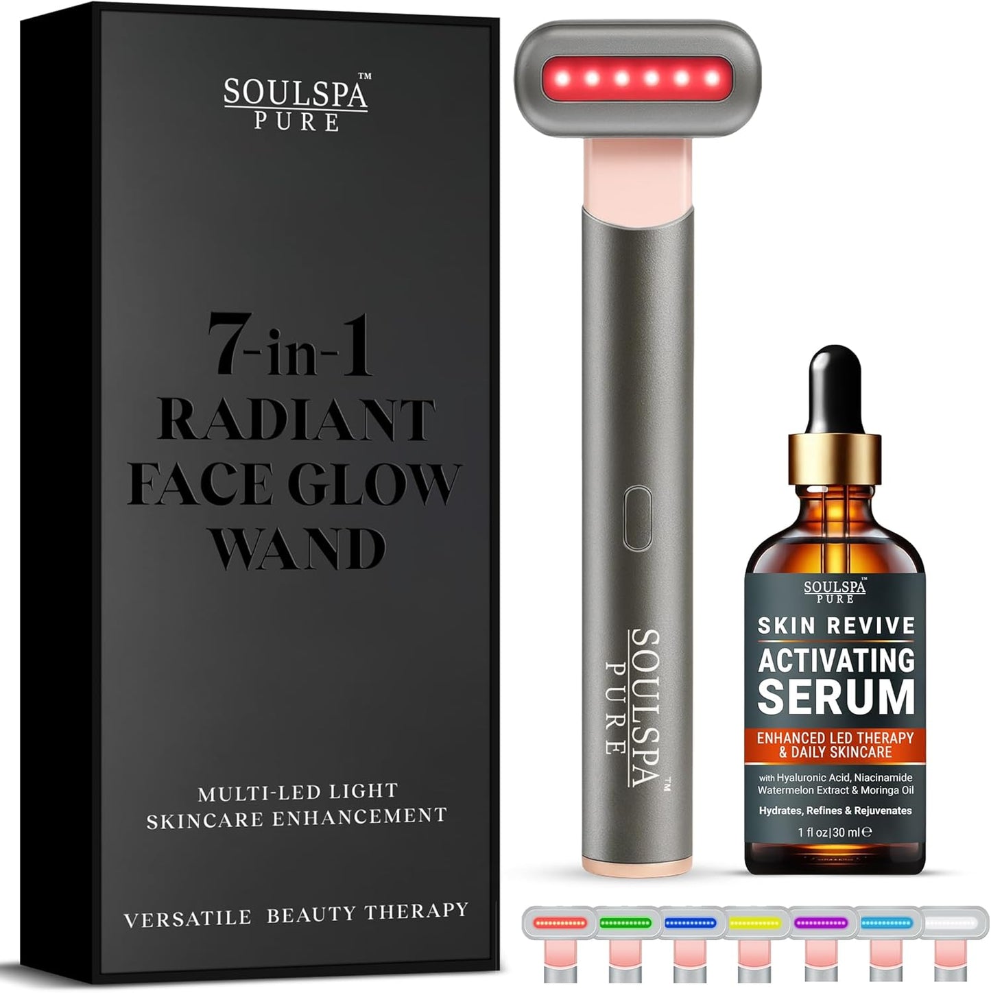 Soulspa Pure Varita de luz LED 7 en 1 para rostro, cuello y ojos -...