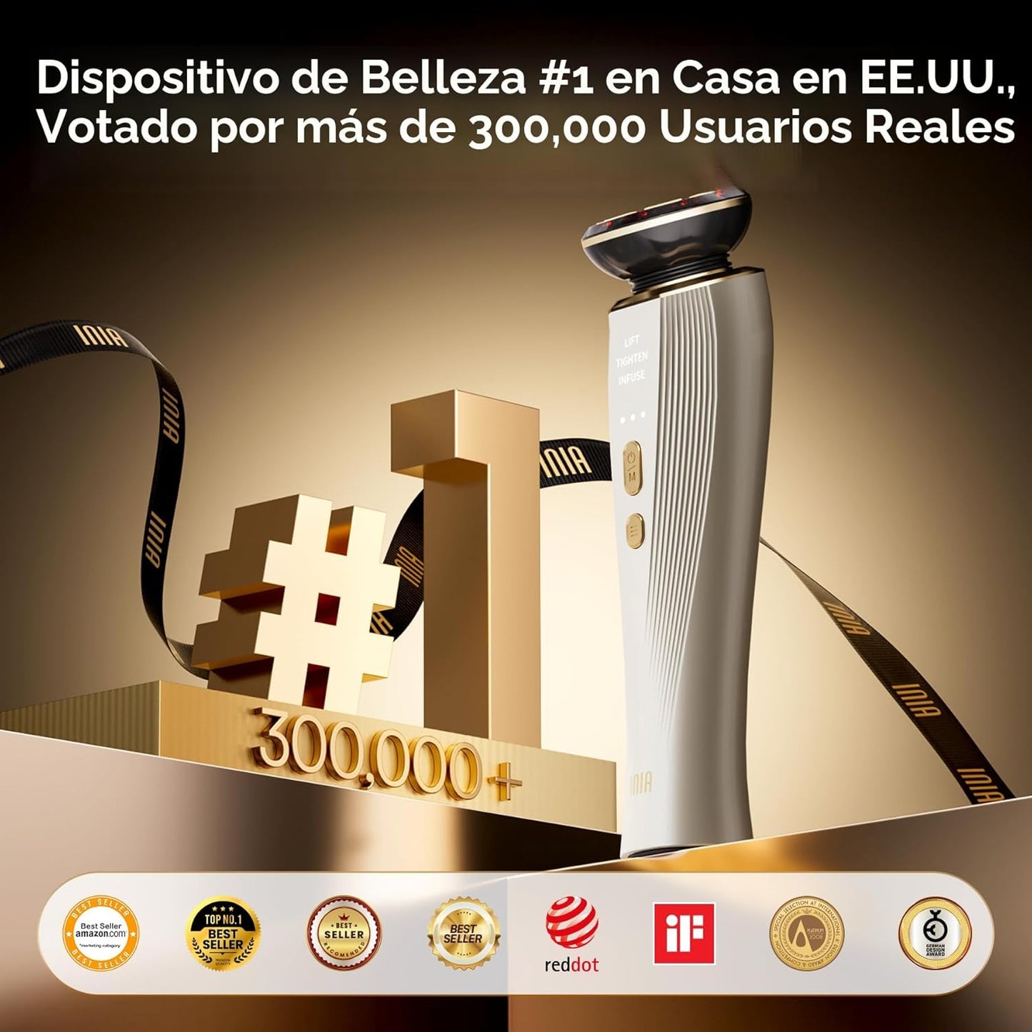 INIA Terapia de luz roja 3 en 1 para cara y cuello dispositivo de b...
