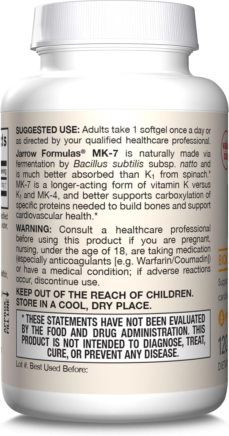 Jarrow Formulas MK-7 90mcg - Forma Bioactiva de VIT K2 - 120 Porcio...