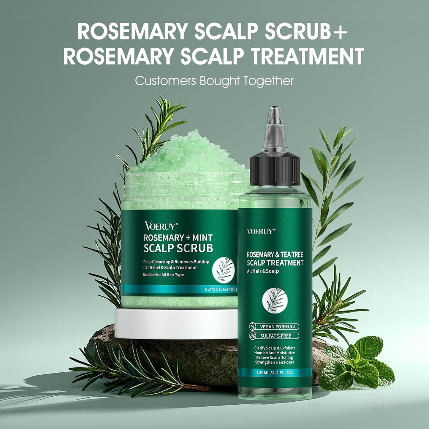 Exfoliante para el cuero cabelludo, champú exfoliante de cuero cabelludo de romero, tratamiento 2 en 1 para el cuero cabelludo con aceite de menta, tratamiento capilar para aclarar y eliminar