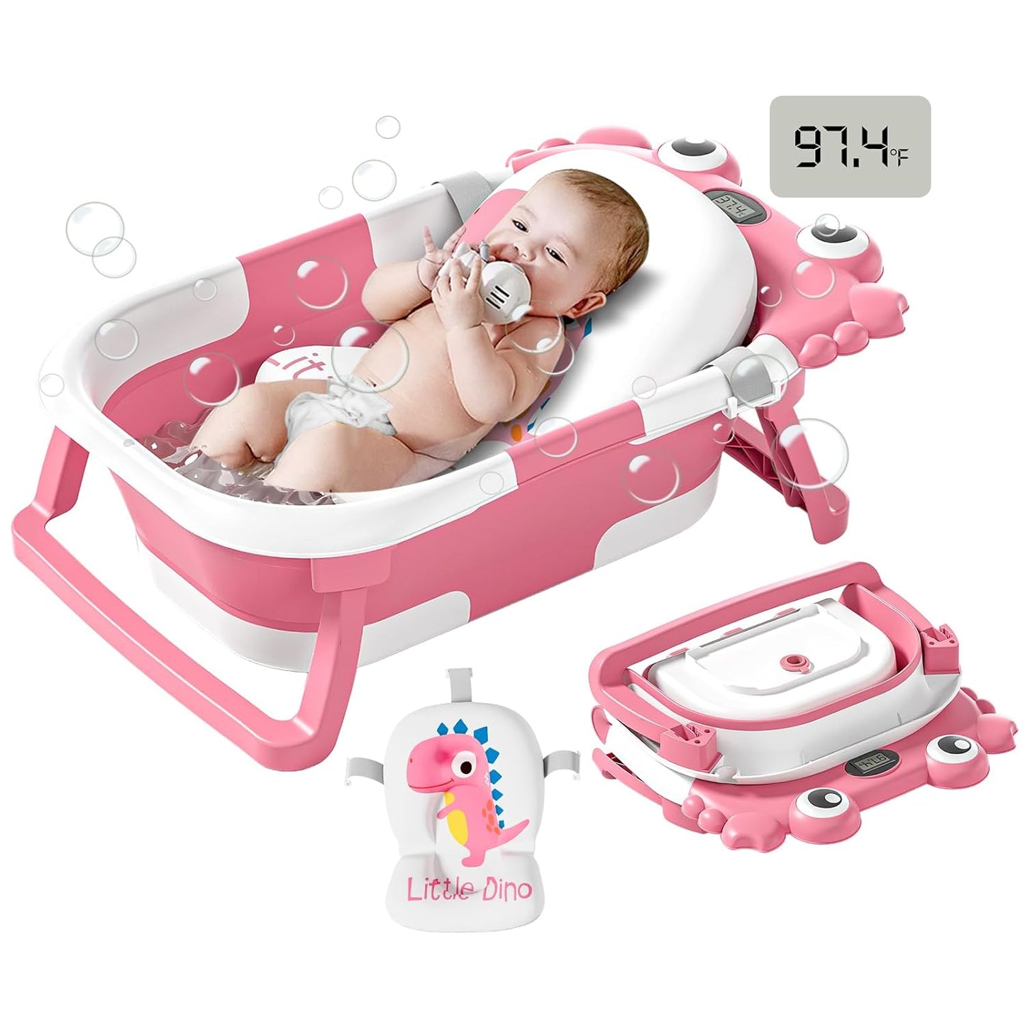Bañera plegable para recién nacidos a niños pequeños con monitor de...
