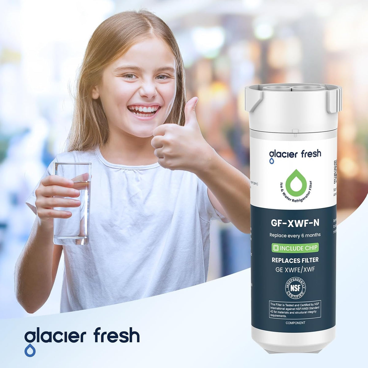 GLACIER FRESH XWFE - Filtro de agua para refrigerador (chip integra...
