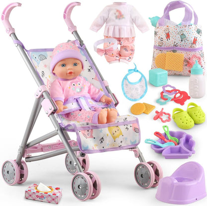 Muñeca de bebé con juego de cochecito para juego de simulación real...