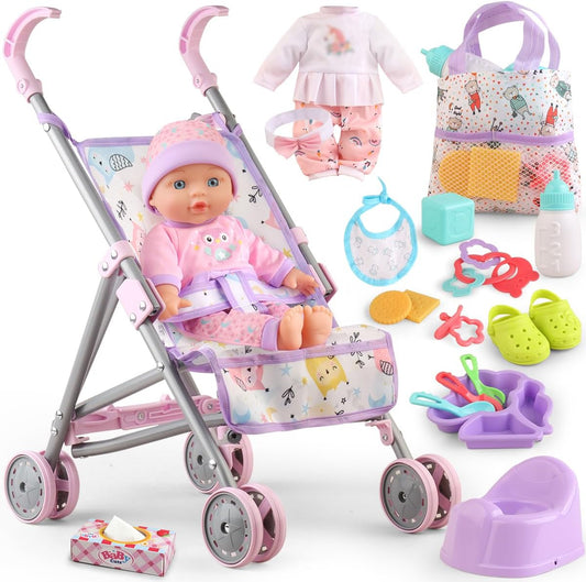 Muñeca de bebé con juego de cochecito para juego de simulación real...