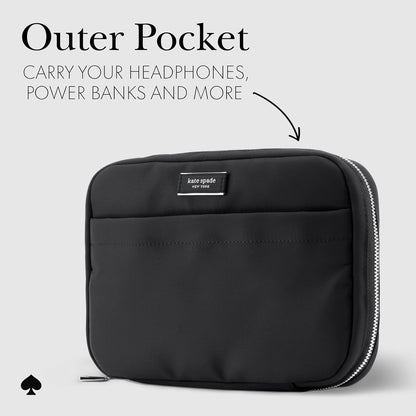 Kate Spade New York Bolso organizador técnico de nylon - Organizador de cables electrónicos, estuche de viaje para cargadores, banco de energía, AirPods y accesorios - Negro con firma