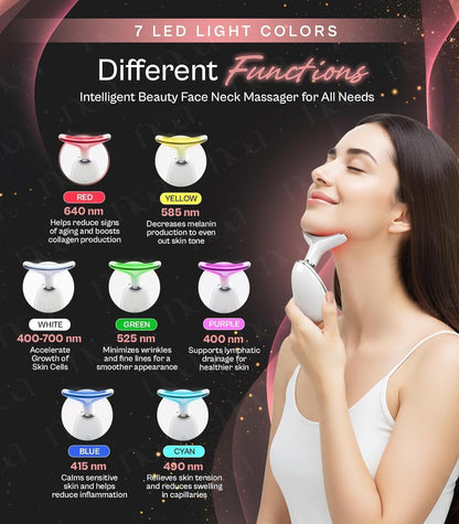 LuxeSkin Masajeador facial de terapia de luz roja LED de 7 colores...