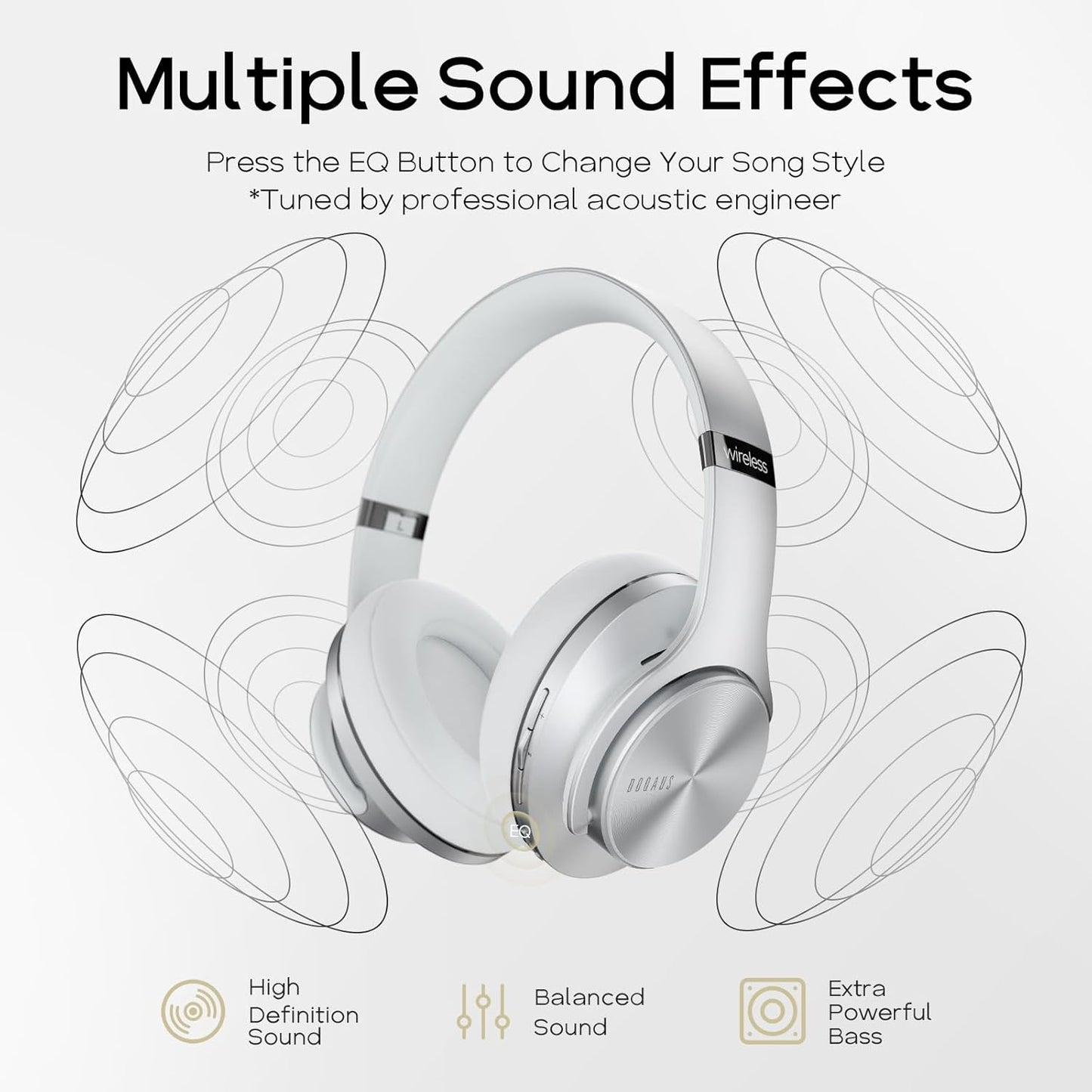 DOQAUS Auriculares Bluetooth sobre la oreja, tiempo de reproducción...