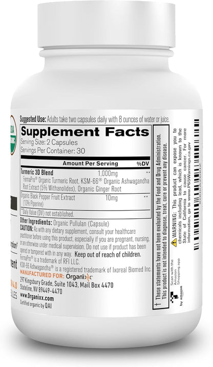Organixx Suplemento orgánico de curcumina de cúrcuma USDA con Ashwa...