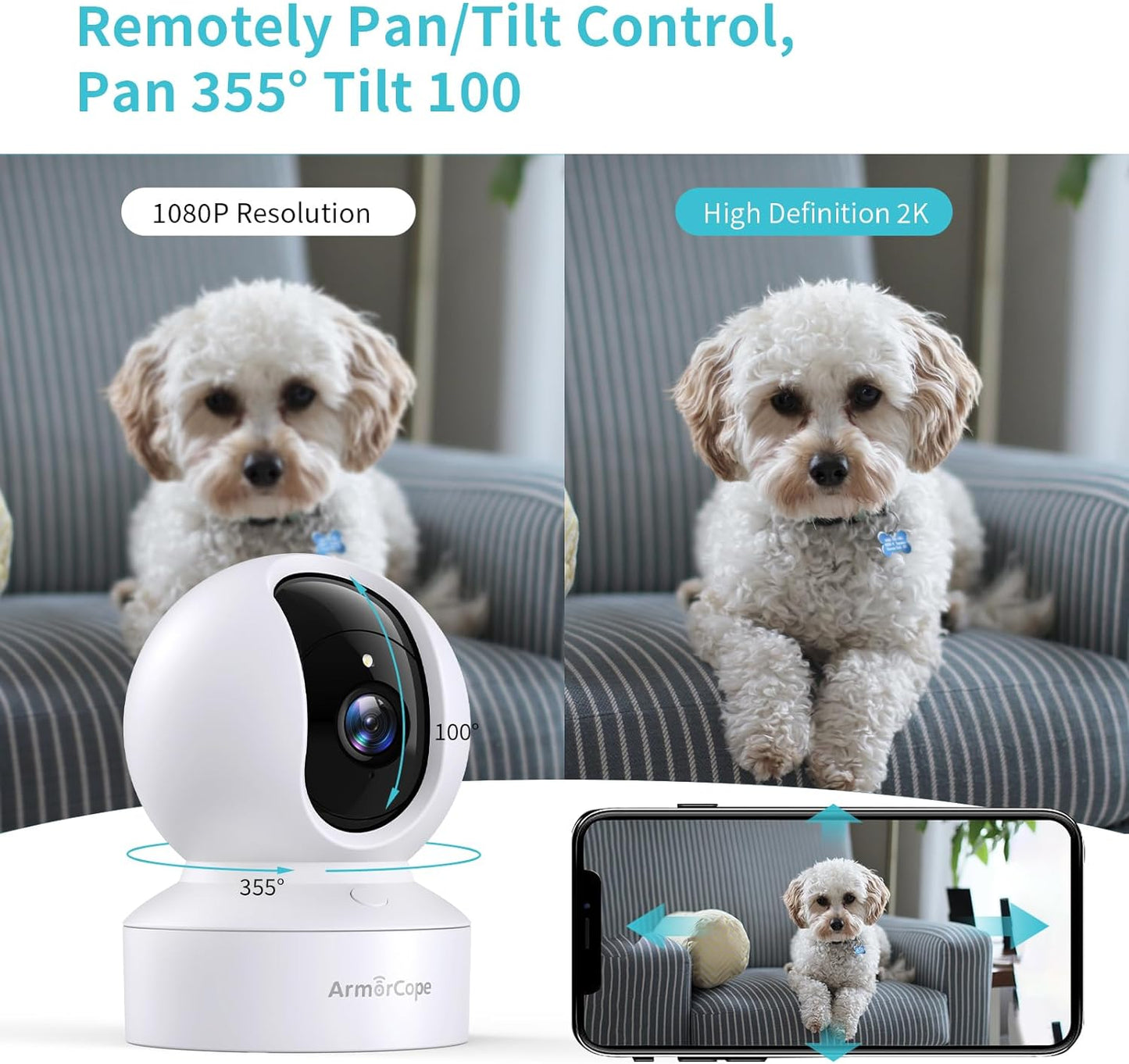 Armorcope - Cámara para mascotas, cámara HD de 2K para perros con a...