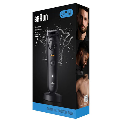 Braun Serie 7 todo en uno Kit de aseo para barba y cuerpo para hombres, recortadora inalámbrica, cortadora de pelo y afeitadora para cara, cabello y cuerpo con maquinilla de afeitar Gillette ProGlide