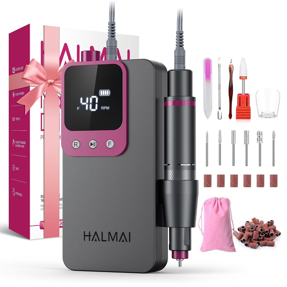 Taladro de uñas eléctrico profesional, lima de uñas portátil para u...